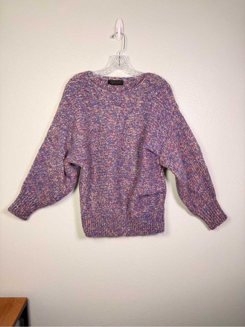 Zara Knit Chunky Marled Balloon Sleeve Sweater Cozy Oversized Size L